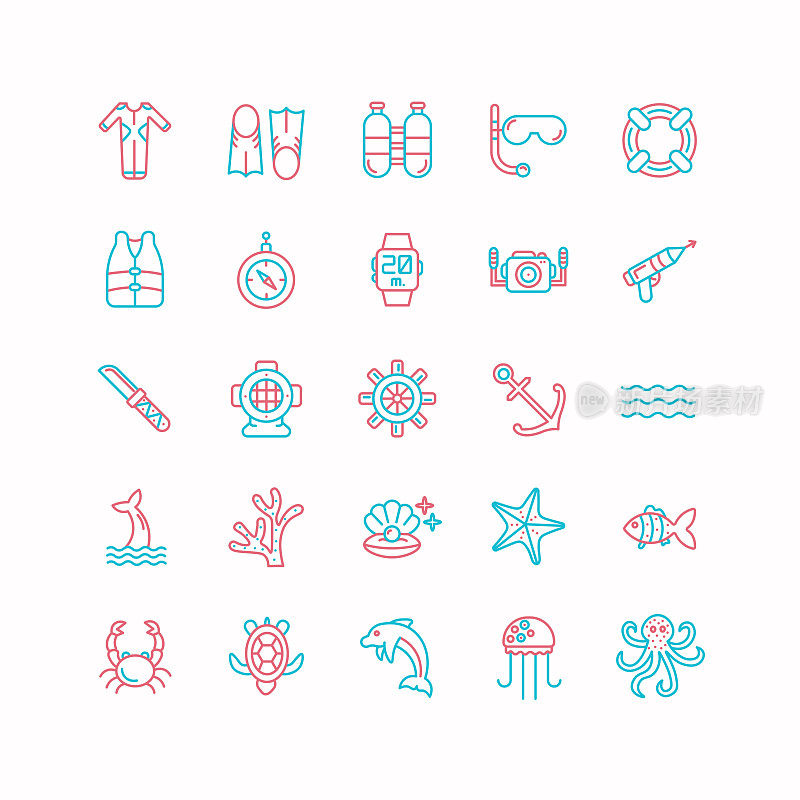 Scuba Diving Line Icons